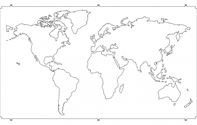 Скачать dxf - Контур карты мира контурная карта мира континенты политическая