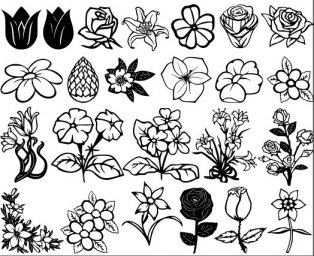 Скачать dxf - Цветы рисунок стилизованные цветы и растения векторное изображение