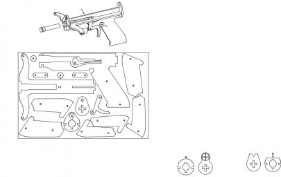 Скачать dxf - Пистолет резинкострел из фанеры чертежи чертеж пистолета гб