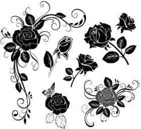 Векторные цветы чб узор из цветов черно белый черные цветы наклейка 5231