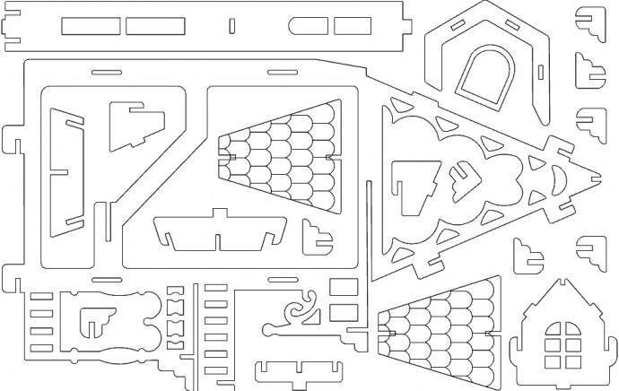 Скачать dxf - Чертеж поделки «викторианский дом». макет лабиринта из фанеры