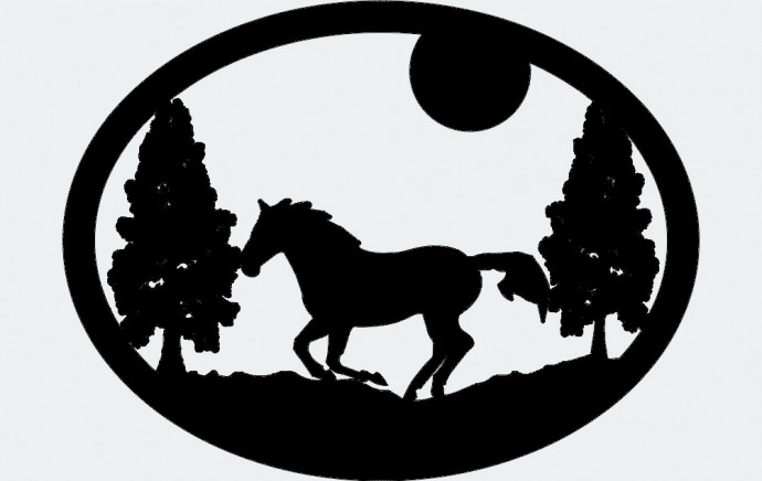 Скачать dxf - Силуэт лошади круглый трафарет значок кони значок лошадка