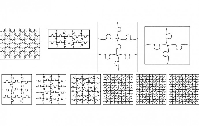 Скачать dxf - Шаблон пазла сложные головоломки пазлы из 4х частей