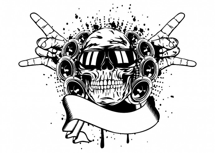 Скачать dxf - Череп в шлеме череп векторные иллюстрации пистолет череп