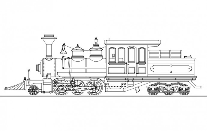 Скачать dxf - Чертеж паровоза рисунок чертеж паровоза рисование паровоз балдвин