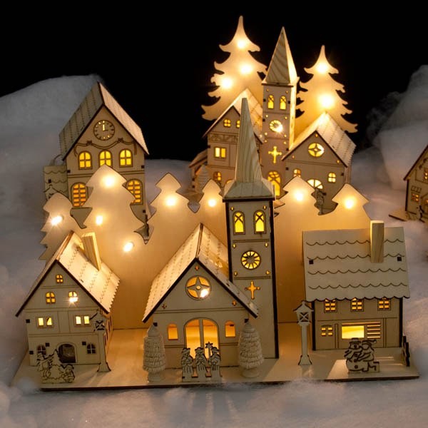 Скачать dxf - Новогодние деревянные домики с подсветкой рождественская деревня рождественская