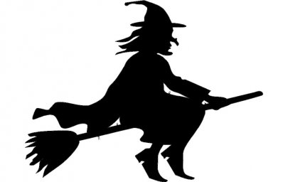 Скачать dxf - Силуэт ведьмы на метле для вырезания ведьма трафарет