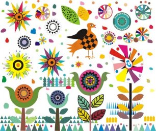 Детские узоры векторные иллюстрации детский орнамент солнце примитивные цветочки цветы
