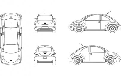 Скачать dxf - New beetle чертеж чертеж автомобиля фольксваген жук чертежи