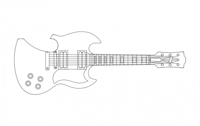 Скачать dxf - Чертеж электрогитары чертеж гитары рисунок гитары гибсон sg