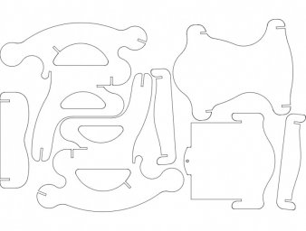 Скачать dxf - Трафарет санки из картона мебель для кукол фанера