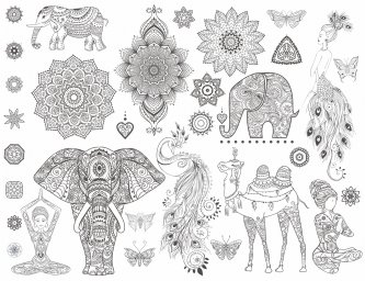 Слон в стиле мехенди мехенди узоры рисунки рисунок фигурки животных