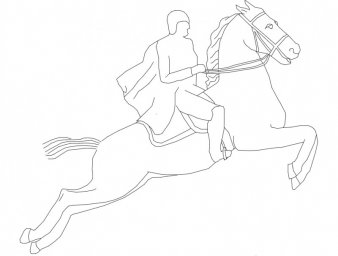 Скачать dxf - Рисунок всадника линиями раскраски про лошадей верхом рисунок
