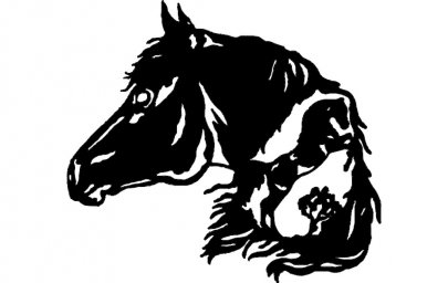 Скачать dxf - Эскиз лого лошадь векторные рисунки черно белые конь