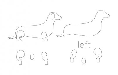 Скачать dxf - Такса контур трафарет таксы схема поэтапное рисование собаки
