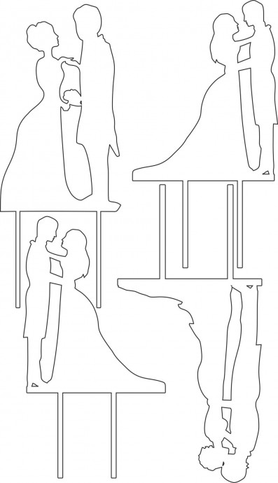 Молодожены силуэт свадебные топперы трафарет влюбленной пары