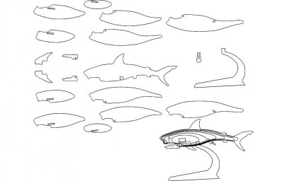 Скачать dxf - Поэтапное рисование акулы рисовать акулу чертеж пазла 3д