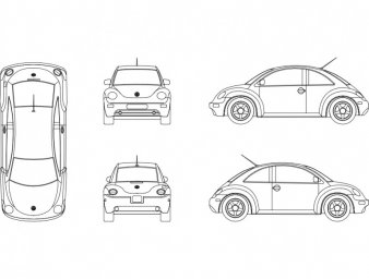Скачать dxf - Чертеж автомобиля new beetle чертеж автомобиль рисунок автомобиля