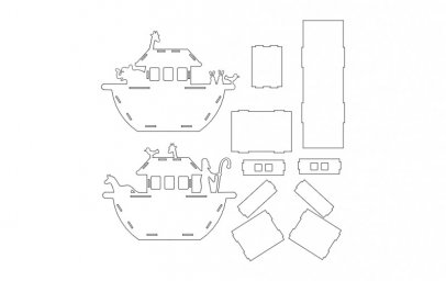 Скачать dxf - Схема корабля из фанеры чертежи шаблоны для выпиливания
