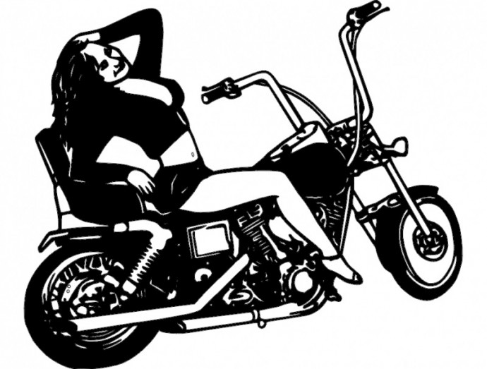 Скачать dxf - Девушка на мото эскиз байкерша векторный рисунок мотоцикл