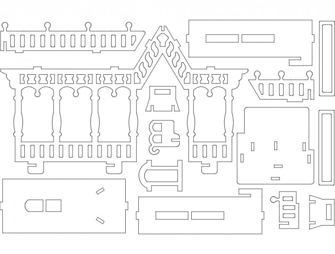 Скачать dxf - Кукольные домики из фанеры чертежи для лазера кукольный