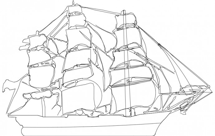 Скачать dxf - Парусный многомачтовый корабль рисунок парусный корабль парусник карандашом