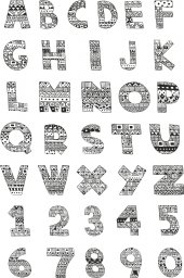 Дудлы алфавит буквы алфавит шрифты декоративные цифры
