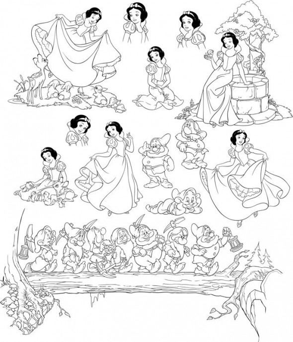 Раскраска белоснежка раскраски рисунки для раскрашивания принцессы белоснежка свадьба раскраска