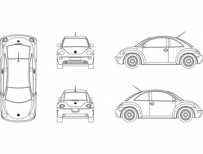 Скачать dxf - Чертеж автомобиля new beetle чертеж автомобиль рисунок автомобиля