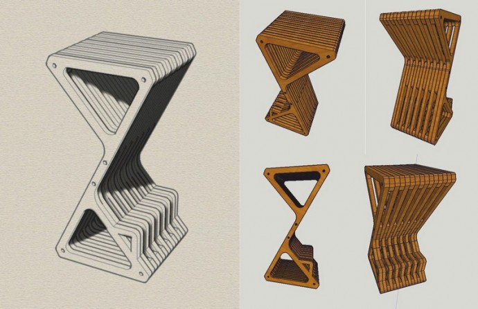 Скачать dxf - Раскладной табурет из дерева параметрическая мебель стулья параметрическая