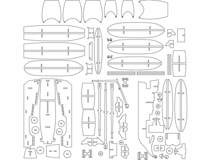 Скачать dxf - Выпиливание из фанеры-чертёж самолёта самолет из фанеры и