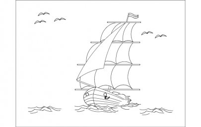 Скачать dxf - Раскраска корабль с парусами раскраска парусник в море