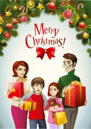 Новогодний merry christmas рождественская открытка рисунки семья с подарками мультяшная семья 3997