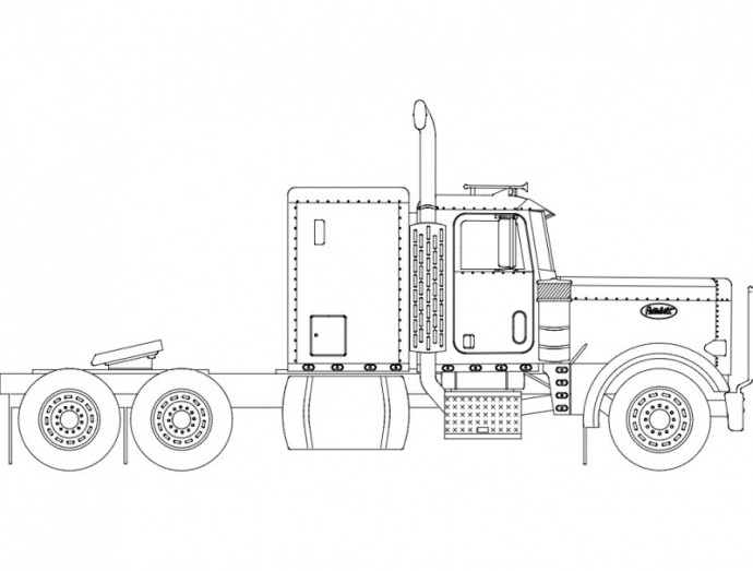 Скачать dxf - Peterbilt 379 габаритный чертеж чертёж грузовик peterbilt truck
