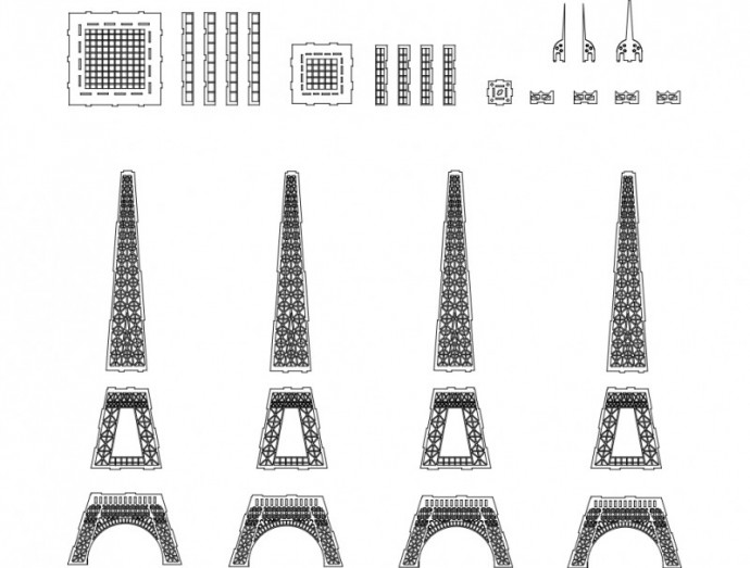 Скачать dxf - Эйфелева башня чертеж 3д ручка эйфелева башня трафарет