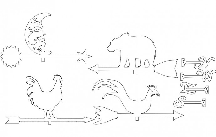 Скачать dxf - Флюгер петух чертежи для лазера флюгер петух флюгер
