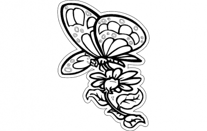 Скачать dxf - Цветок с бабочкой рисунок раскрашенный бабочка рисунок бабочка