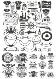 Набор рисунков пиратских татуировок пиратская печать вектор стикеры искусство эмблема