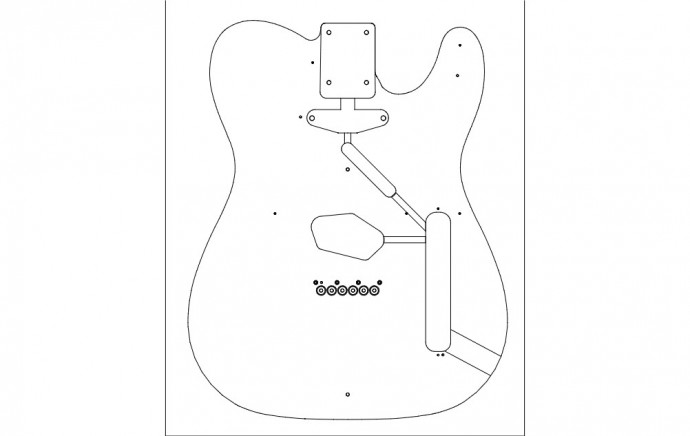 Скачать dxf - Телекастер шаблон чертеж гитары telecaster трафарет шаблон фендер