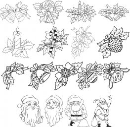 Эскизы маленькие раскраски рождественские dxf новогодняя тематика векторный клипарт для
