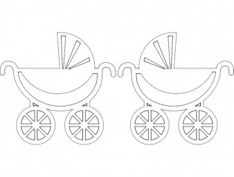 Скачать dxf - Коляска рисунок контур трафарет детской коляски для открытки