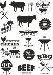 Bbq логотип логотип мяса bbq эмблема лейблы векторные мясо мясо