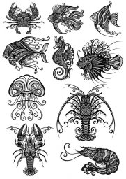Морские животные орнамент орнамент морской орнамент стилизованные орнаменты цветов эскизы